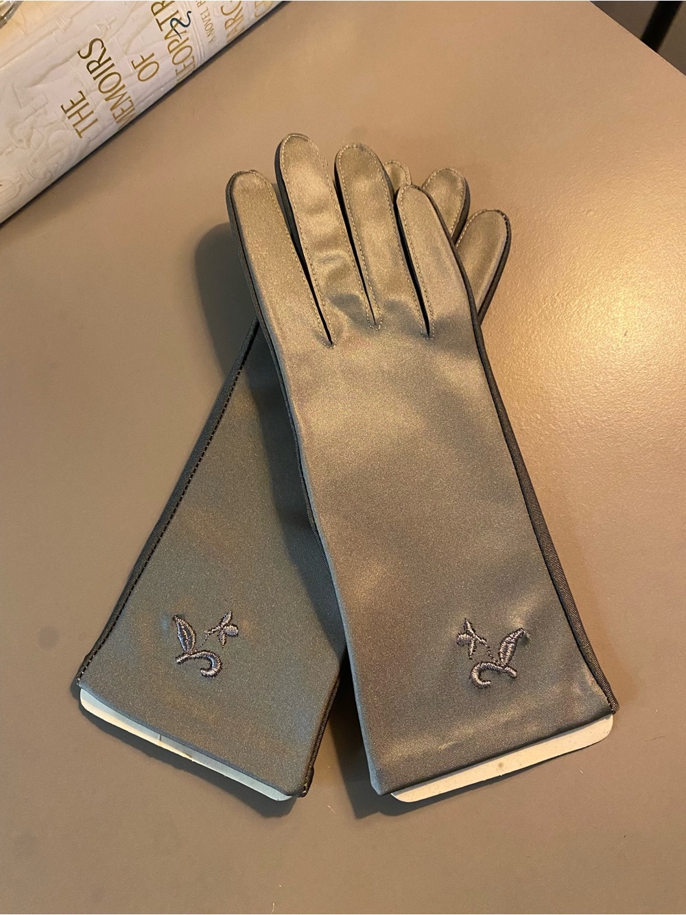 Classic Women's Satin like Gloves in Charcoal/silver/Gray/NWOT